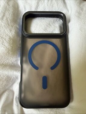 Black Phone Case with Blue MagSafe Accent